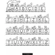 Coloriage Train alphabet avec ours et cadeaux