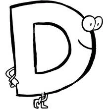 Coloriage Lettre D avec un visage souriant et des jambes