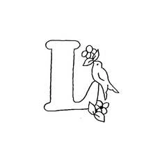 Coloriage Lettre L décorée d'un oiseau et de fleurs