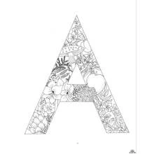 Coloriage Lettre A décorée de fleurs et de feuilles