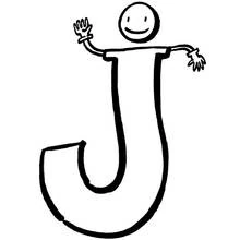 Coloriage Lettre J souriante avec des bras qui saluent