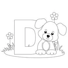 Coloriage Lettre D avec un chiot