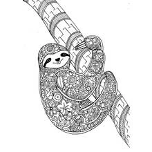 Coloriage Paresseux suspendu à une branche avec motifs mandala
