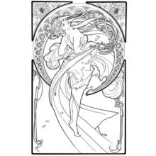 Coloriage Femme art nouveau dansant dans une robe fluide