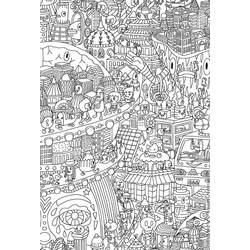 Coloriage Ville doodle grouillante de petits personnages