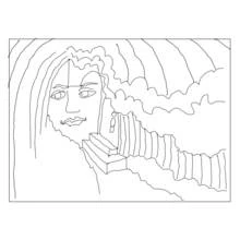 Coloriage Visage fusionné avec un escalier et des nuages