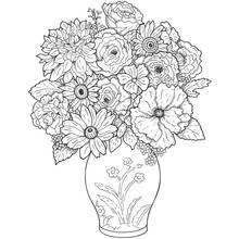 Coloriage Bouquet de fleurs dans un vase décoré