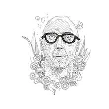 Coloriage Visage d'homme à lunettes entouré de volutes décoratives
