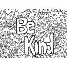 Coloriage Mandala Be Kind entouré de fleurs et de cœurs