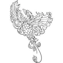 Coloriage Phénix aux ailes de flammes déployées