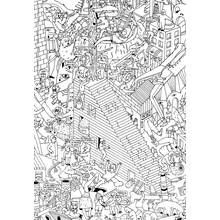 Coloriage Scène surréaliste avec escalier et créatures multiples
