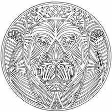 Coloriage Mandala visage de lion aux motifs géométriques