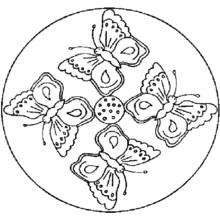 Coloriage Mandala avec quatre papillons en cercle