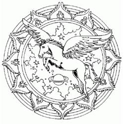 Coloriage Cheval ailé dans un mandala étoilé