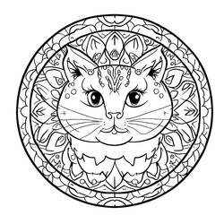 Coloriage Mandalas Chat au centre d'un cercle floral