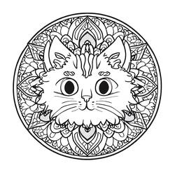 Coloriage Mandala chat avec bordure florale détaillée