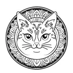 Coloriage Chat au centre d'un mandala floral