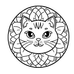 Coloriage Mandala Chat encadré de pétales