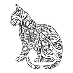 Coloriage Mandala chat assis de profil