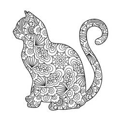 Coloriage Mandala chat assis de profil