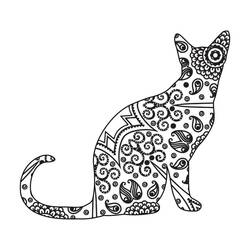 Coloriage Mandala chat assis de profil