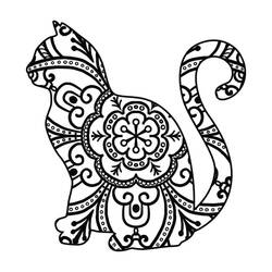 Coloriage Mandala Chat assis de profil