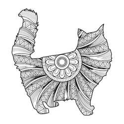 Coloriage Mandala chat à la queue touffue et motifs géométriques