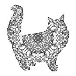 Coloriage Mandala chat en position de marche