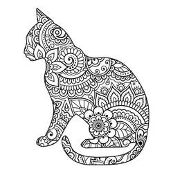 Coloriage Mandala chat assis de profil