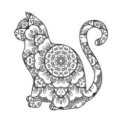 Coloriage Mandala chat assis de profil