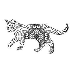 Coloriage Chat en marche orné de motifs mandala