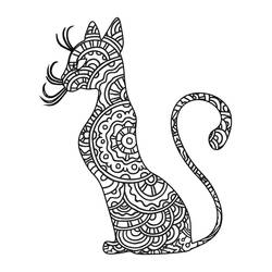 Coloriage Chat mandala assis de profil