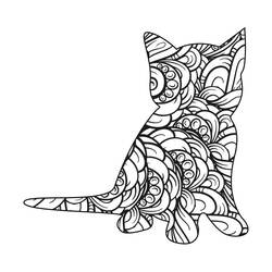 Coloriage Mandala chat assis de profil