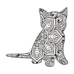 Coloriage Mandala chat aux motifs floraux