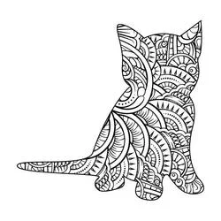 Coloriage Mandalas chat assis avec longue queue