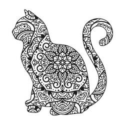 Coloriage Chat mandala assis à la queue enroulée