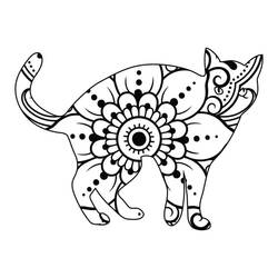 Coloriage Mandala chat avec une grande fleur sur le corps