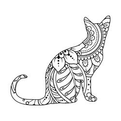 Coloriage Mandala chat assis de profil