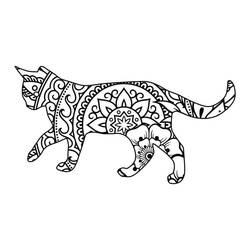 Coloriage Chat mandala en pleine marche