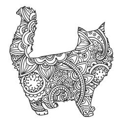 Coloriage Mandala chat debout avec queue touffue