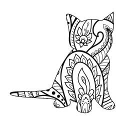 Coloriage Mandala chat assis vu de dos