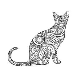 Coloriage Mandala chat assis tête levée