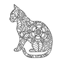Coloriage Mandala chat assis de profil