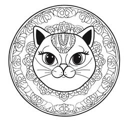 Coloriage Mandalas chat avec un doux visage de félin
