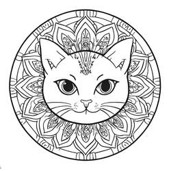 Coloriage Chat mignon au centre d'un mandala floral