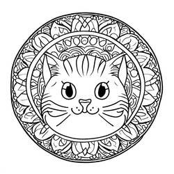 Coloriage Mandala chat au visage rayé