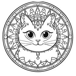 Coloriage Mandalas Chat au centre d'un cercle décoratif