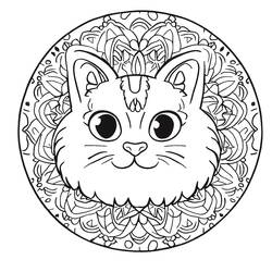 Coloriage Mandala chat aux grands yeux ronds
