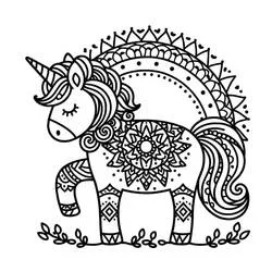 Coloriage Licorne aux motifs mandala sur le corps