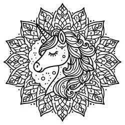 Coloriage Licorne au centre d'un mandala floral